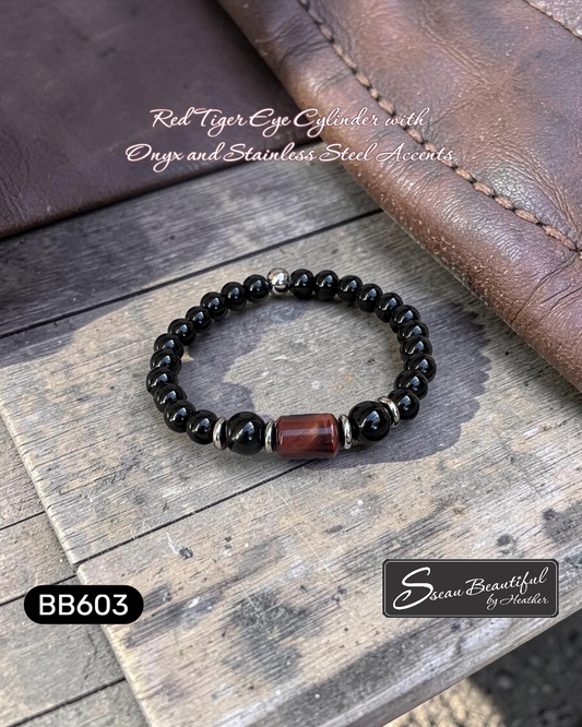 Red Tiger Eye & Onyx Men's Stretch Bracelet – 7.49 Inches
