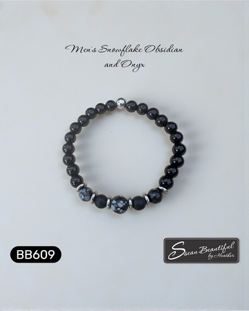 Men's Snowflake Obsidian and Onyx Beaded Stretch Bracelet - 7.48"