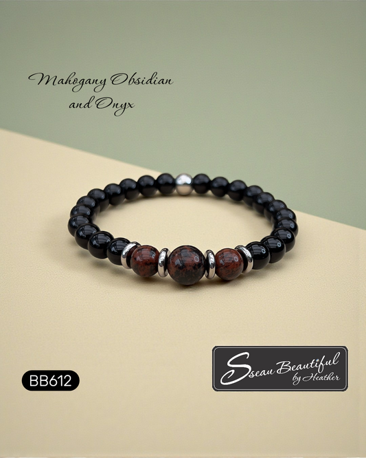 Men's Mahogany Obsidian and Black Onyx Beaded Stretch Bracelet