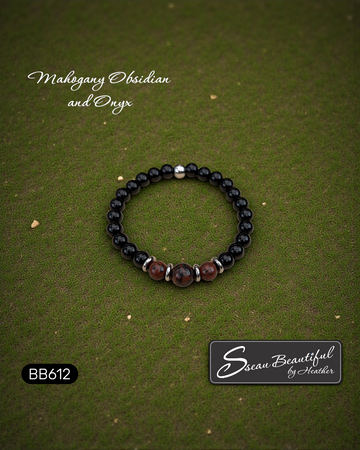 Men's Mahogany Obsidian and Black Onyx Beaded Stretch Bracelet