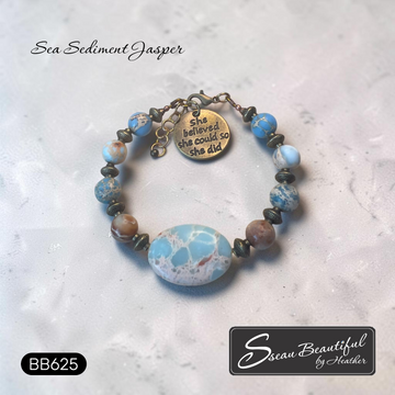 "She Believed" Sea Sediment Jasper Bracelet with Bronze Accents |6.3"