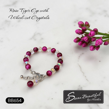 Rose Tiger Eye & AB Crystal Sparkle Bracelet - Designed and Handmade in B.C., Canada
