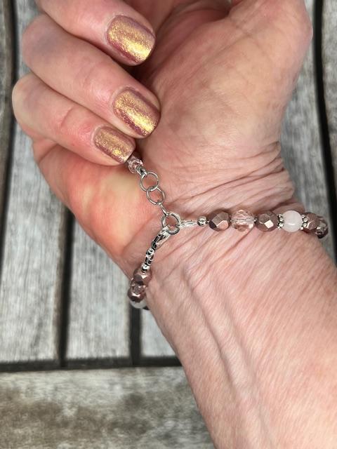 Butterfly Charm, Rose Quartz, and Firepolish Crystals Bracelet