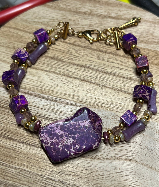 Double Strand Purple Sea Sediment Jasper Bracelet