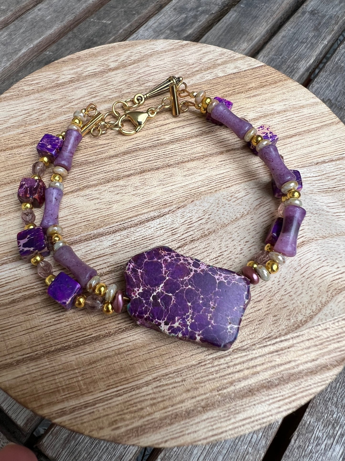 Double Strand Purple Sea Sediment Jasper Bracelet