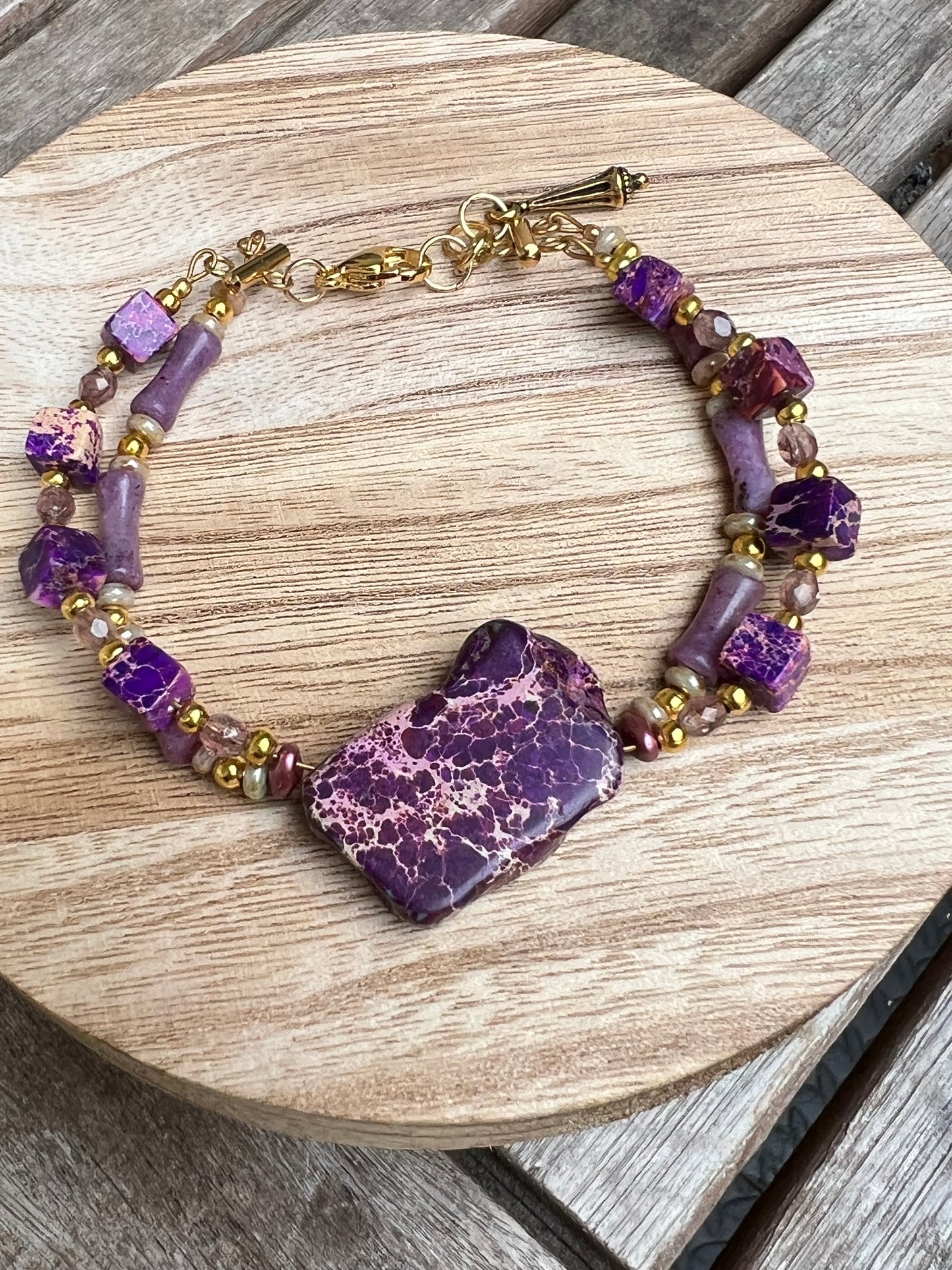 Double Strand Purple Sea Sediment Jasper Bracelet