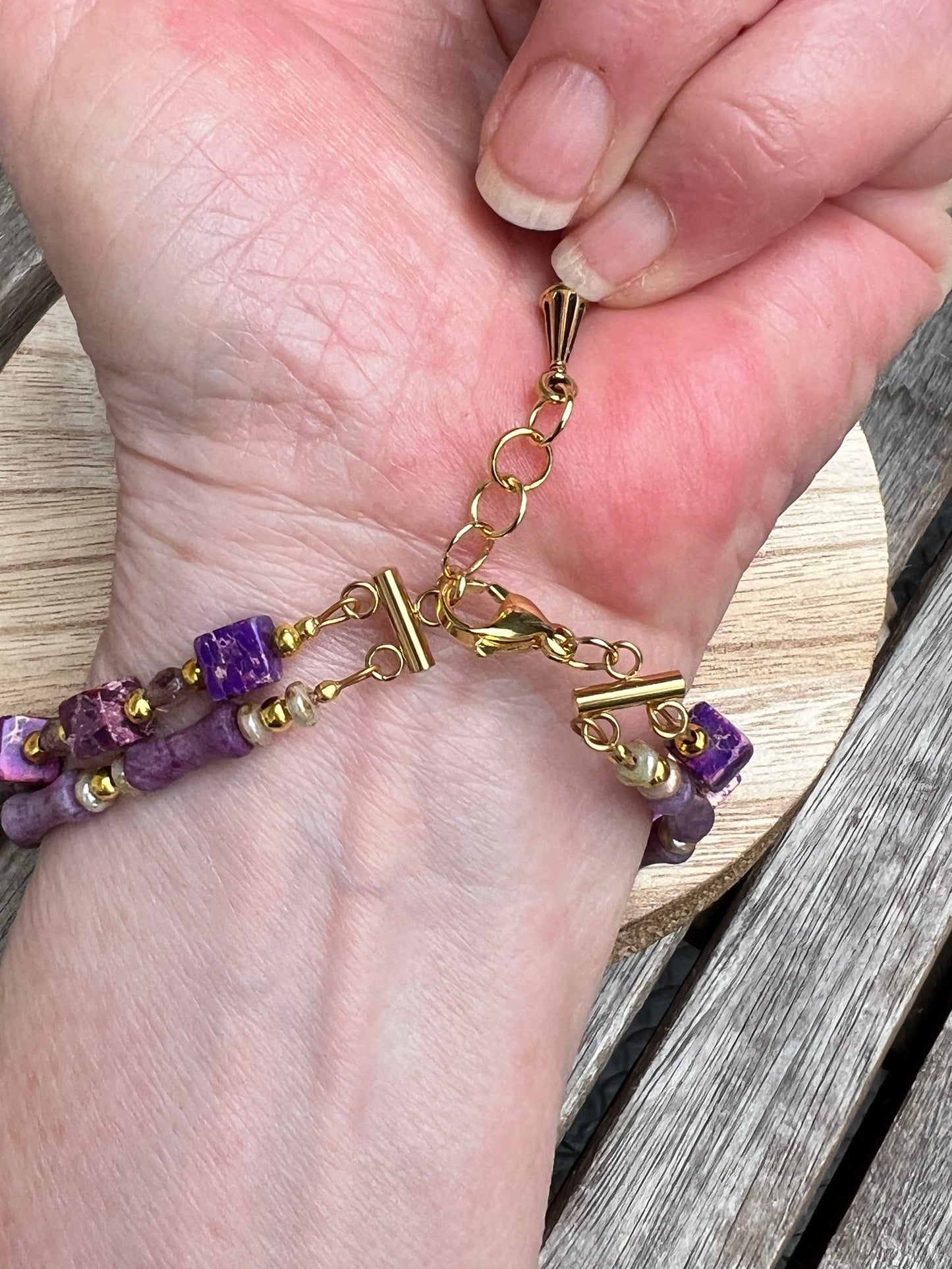 Double Strand Purple Sea Sediment Jasper Bracelet