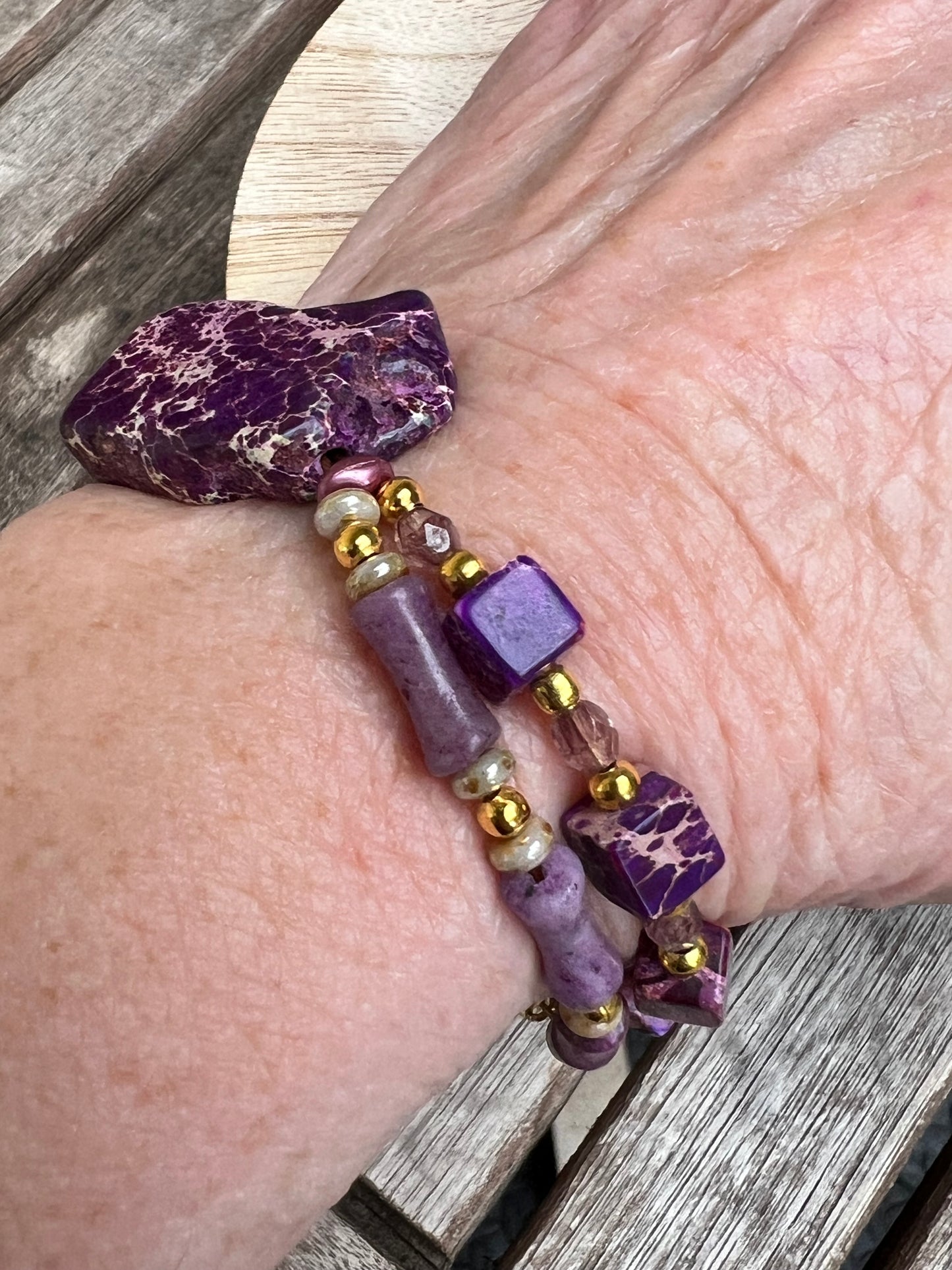 Double Strand Purple Sea Sediment Jasper Bracelet