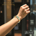 Sseau Beautiful adjustable bracelet with African beads, aventurine and chalcedony in blue, green, and yellow tones.