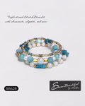 Sseau Beautiful! triple strand stretch bracelet stack with Amazonite, Apatite, Agate, Quartz, and Hematite beads.