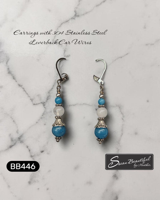 Sseau Beautiful! Ocean Mist dangle earrings with blue apatite and white nephrite jade beads and silver-tone caps.