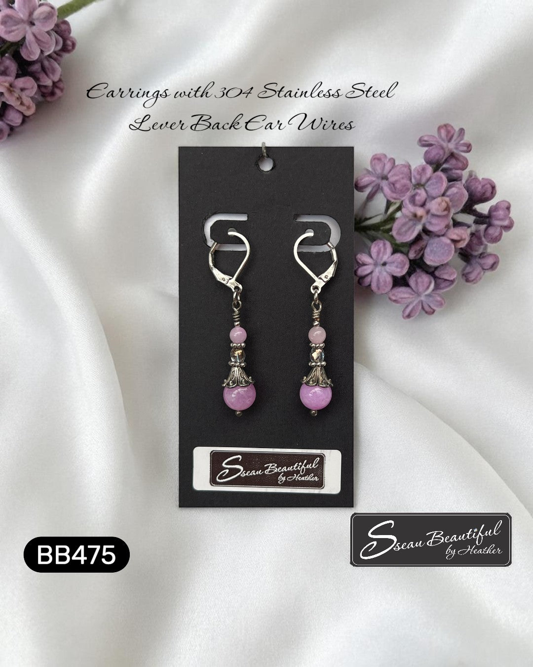 Sseau Beautiful! lavender Angelite and Czech glass dangle earrings with 304 stainless steel lever back wires.
