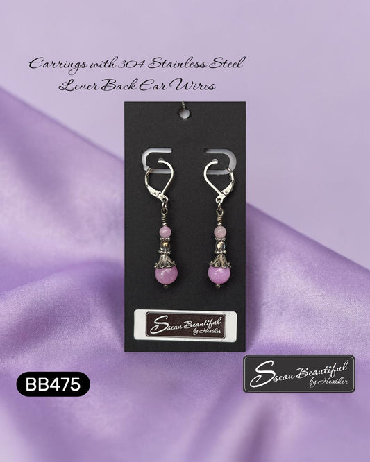 Sseau Beautiful! lavender Angelite and Czech glass dangle earrings with 304 stainless steel lever back wires.