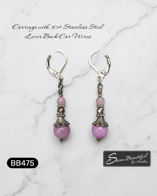 Sseau Beautiful! lavender Angelite and Czech glass dangle earrings, 2 inches long, with stainless steel lever backs.