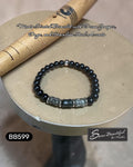 Sseau Beautiful! Men's stretch bracelet with black Onyx, Ocean Jasper tubes, and stainless steel accents. 7.48 inch.