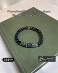 Sseau Beautiful! Men's stretch bracelet with black Onyx beads, Ocean Jasper tubes, and stainless steel spacers. 7.48 inch.