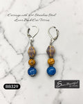 Sseau Beautiful! dangle earrings with Picture Jasper, blue stone, and Czech glass beads on 304 stainless steel lever backs.
