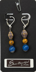Sseau Beautiful! 2-inch dangle earrings with Picture Jasper, blue stone, and striped Czech glass beads. Stainless steel lever backs.