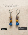 Sseau Beautiful! 2-inch dangle earrings with Picture Jasper, blue stone, and Czech glass beads on stainless steel lever backs.