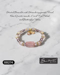 Sseau Beautiful! stretch bracelet with rose quartz, strawberry quartz focal, Czech crystals, and butterfly charm.