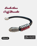 Sseau Beautiful! black leather cuff bracelet with silver snake head clasp and red & silver GemDuo beads, 7 inch