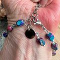 Sseau Beautiful! blue and purple Imperial Jasper rectangular cubes and electroplated glass beads bracelet with Czech crystals and stainless steel clasp.
