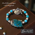 Sseau Beautiful! adjustable bracelet with Sea Sediment Jasper slice, turquoise Magnesite beads, and engraved 