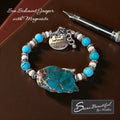 Sseau Beautiful! adjustable bracelet with Sea Sediment Jasper slice, turquoise Magnesite beads, cream Magnesite spacers, and engraved 
