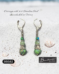 Sseau Beautiful! Tri-colour howlite and green crystal dangle earrings with stainless steel leverback ear wires.